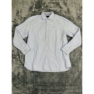 Tommy Bahama Mens Blue & White Gingham Check Button-Up Shirt L 100% Pima Cotton
